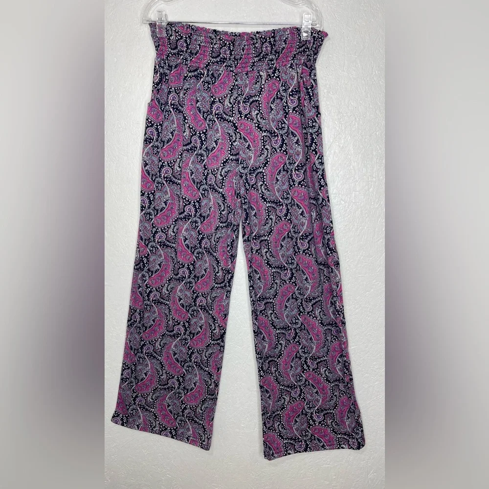 Paisley Wide Leg Pants Boho Chic Flowy Lounge Resort Wear Pull On Palazzo XLg - Picture 4 of 12